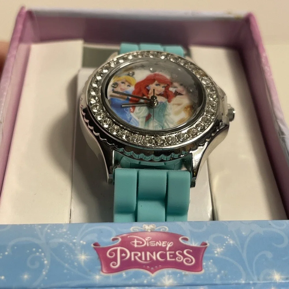 Vintage Disney Princess Watch Double Rhinestone Trimmed Face NIB‎ Teal Blue Band